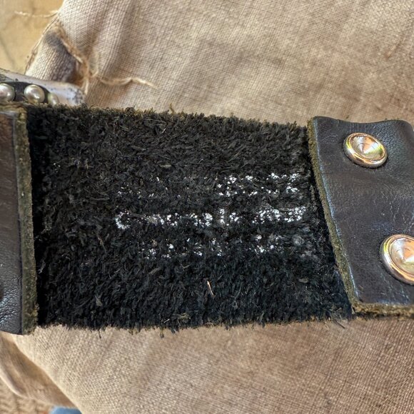 Very Worn Studded Black Leather Belt Leatherock - Picture 3 of 10